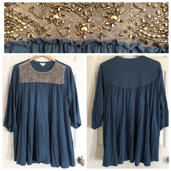 Anthropologie Deletta beaded yoke swing top - Picture 1 of 10